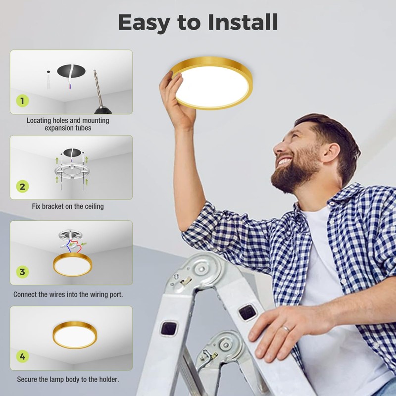 hepside LED Ceiling Light,3000K/4000K/6500K 3 Color Temperature, Waterproof IP54 LED