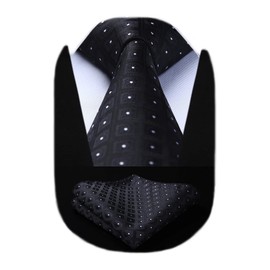 HISDERN Men's Ties Black Plaid Dots Ties and Pocket Squares Set Classic Silk Woven Checkered Neckties Funeral Formal Business Necktie Handkerchief