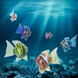 Crystalsuncatcher Miniature Hand Blown Tropical Fish Figurine Art Glass Sea Animals Collection,Set of 6