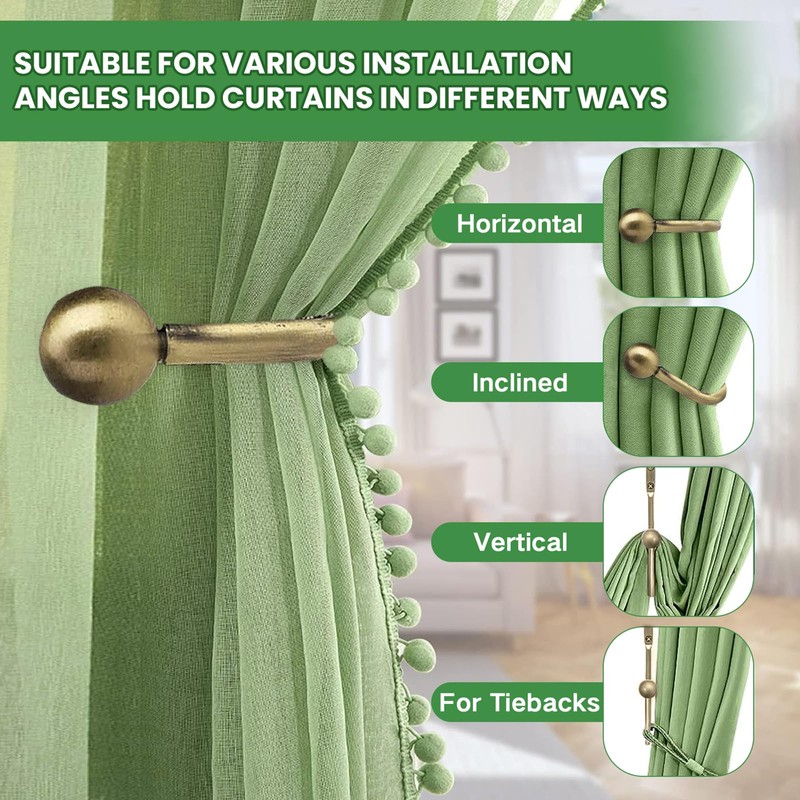 Metal Curtain Tie Backs,Ancient Green Curtain Holdbacks,2 Pieces Curtain Tie