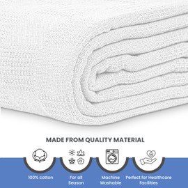 Linteum Textile Supply Institutional Snag-Free 66x90 Hospital Blanket—Durable, Lightweight & Compressed—Ideal for Healthcare Facilities, Nursing Homes & Shelters, 6 Pack (White)