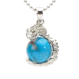 Happy Bomb Turquoise, Large, 0.5 inch (12 mm), December Birthstone, Natural Stone, Power Stone, Dragon, Dragon Pendant, Necklace, 15.7 inches (40 cm), Chain