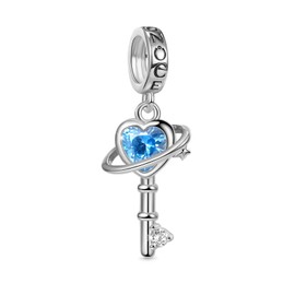 GNOCE Blue Planet Keyring Charm 925 Sterling Silver Charms Dangle Fit Bracelets / Necklaces Jewellery Gift for Women Girls Daughter, Silver, Cubic Zirconia