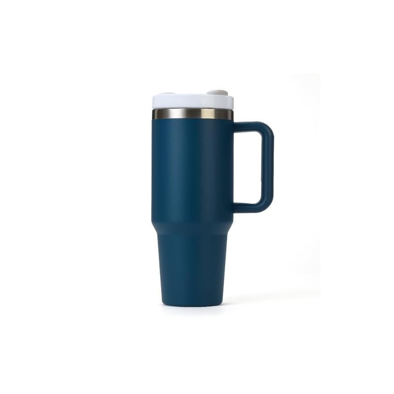 40 oz Tumbler with Handle and Straw, (nevy blue)