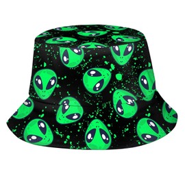 Green Alien Fun Bucket Hat Packable Breathable Sun Hats for Women Men Teens Unisex Summer Travel Beach Fisherman Cap