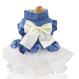 XIAOYU Dog Dresses Pet Bowknot Princess Skirt Summer Denin Dog Vest Shirts Summer Dress Cute Wedding Party Dresses Pet Clothing for Small Dogs and Cats, White, XXL