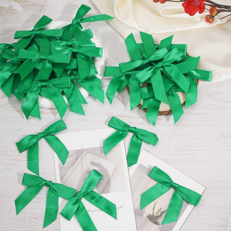 Green Ribbon Bow Decor 2.5" Premade Twist Tie Bows for