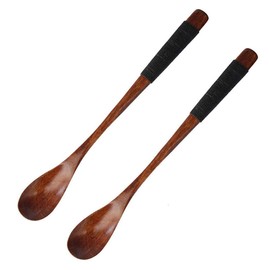 2PCS Vintage Handmade Wooden Long Handle Mixing Spoons Coffee Tea Spoons 8inch Long Handle Teaspoon Stirrers with Cable Tie for Kitchen Stirring