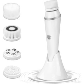 Cepillo de Limpieza Facial, Limpiador Facial Electrico Recargable, Cepillo Limpiador Facial Impermeable, Cepillo Facial Giratorio de 360° con 3 Modos, Cepillo Exfoliante facial para Cara con 4 Cepillos Faciales para Limpieza Profunda, Exfoliación Suave, E
