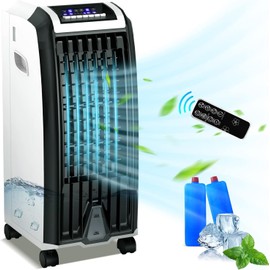 ARLIME Evaporative Air Cooler, 28" Portable Air Conditioner w/Remote, 1.7 Gallon Water Tank, 7.5H Timer, 3 Wind Speed & 3 Mode with 4 Wheels and 2 Ice Boxes, Swamp Cooler for Home Office Dorms