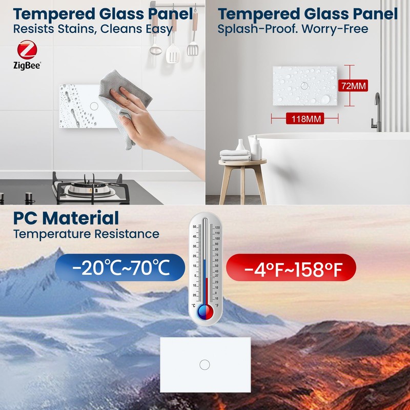 LOUYSGEN Zigbee Smart Switch 118X72X34MM,Need Zigbee Hub and Neutral Wire,2.4GHz