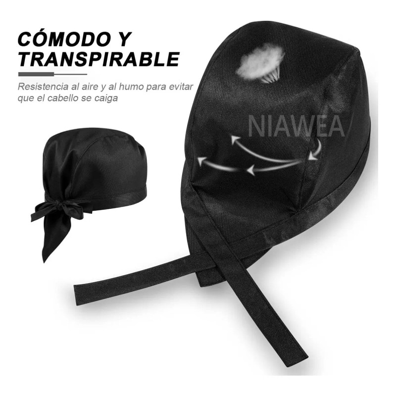 6pzs Gorro Cofia Para Chef Cocinero Estilo Turbante Unisex