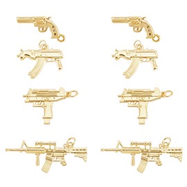 COGCHARGER 8 Pieces Brass Gun Charm Pendant Cubic Zirconia Pistol Charm Real 18K Gold Plated Pendant for Jewelry Necklace Earring Making Crafts