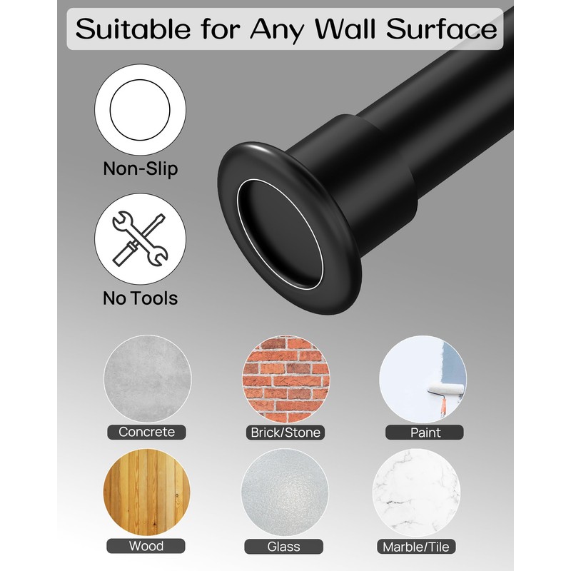 Tension Curtain Rod By EZFurni,123-160 Inches, Heavy Duty Tension Rod,Adjustable