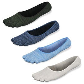 OFFTESTY Unisex Men's Summer Five Toe No Show Socks, Split Toe Invisible, Liner, Sweat Absorbent, Quick Drying, Breathable, Fashionable Cotton, For Casual and Sports, Ankle Foot Cover, 4 Pair Set, 9.4