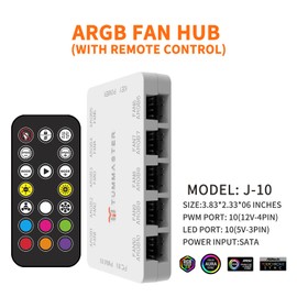 TUMMASTER ARGB Fan HUB 5V-3Pin LED Hub 4 Pin PWM Fan Controller RF Remote (J-10 (White)