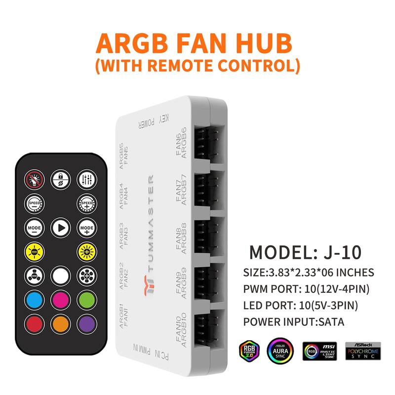 TUMMASTER ARGB Fan HUB 5V-3Pin LED Hub 4 Pin PWM