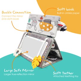 RoamReady Tummy Time Mirror for Babies 0-6 Months Newborn Infant Baby Sensory Toys Brain Development with Crinkle Cloth Book and Teething Toy for Boy Girl Gifts Baby Newborn Essentials