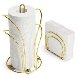 SZQINJI Paper Towel Roll Holder Countertop & Napkin Holder Set, Gold