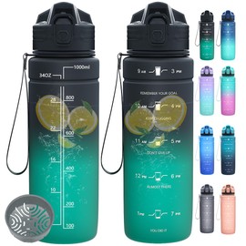 Dosurer Drinking Bottle, 1 Litre, 700 ml, 500 ml Children's Leak-Proof, Water Bottle with Motivational Time Marking, BPA-Free Tritan Sports Bottle for School, Sports, Bike, Work, Fitness