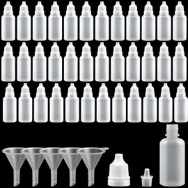 Akamino 100 Pcs 20ml Dropper Bottles,Plastic Translucent Squeeze Bottles with Caps & 5 Funnels, Eye Liquid Empty Drop Bottles for Paint Sample Essential Oil Liquid