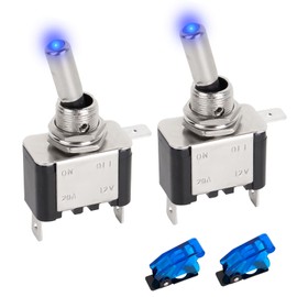 SCOOYUCK 2 Pcs Toggle Switch, 12V/24V Blue Light, SPST（ON Off） Heavy Duty Rocker Toggle Switch with Waterproof Cover, for Automotive Trucks Boats Marine