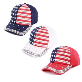 Patriotic American Flag Baseball Cap USA Sparkle Hat for Men Women Summer Sun Cap (US, Alpha, One Size, 3pcs red Blue and White)