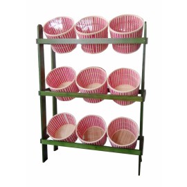 FixtureDisplays 38.5" x 44.0" x 11.3" Tiered Wooden Display, Floorstanding, 9 Baskets - Green &