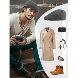 Joligiao Flat Cap Men's Beret Cap Autumn Winter Tweed Hats Beret Hat Adjustable Cotton Flat Cap Vintage Leisure Classic Beret Driving Hats, B-Deep Grey