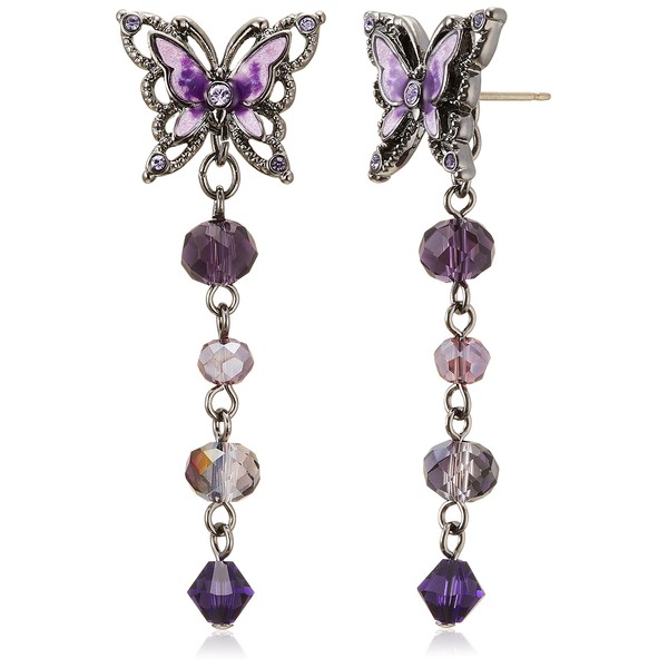 ANNA SUI SAMA1420 XV Butterfly Motif 2-Way Earrings, Purple, Metal,