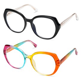 AMOMOMA Classic Round Reading Glasses for Women,Fashion Blue Light Blocking Womens Readers AM6064 C1+C2 1.75