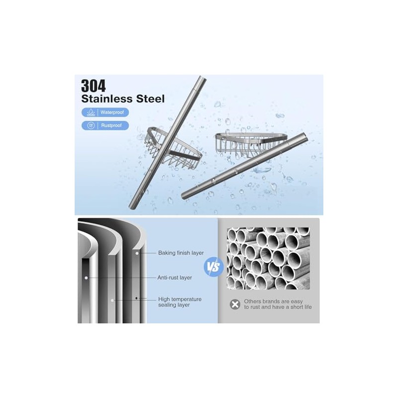 Fits Corner Shower Caddy Tension Pole Only: 1 Pack Stainless