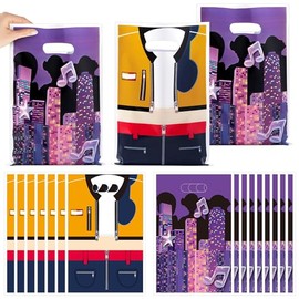 Feiud Gniea Singer Party Favor Bags - 50Pcs Korean Pop Singer Cartoon Gift Bags Die Cut Plastic Treat Goodie Merchandise with Handle for Boys Girls Birthday Music Theme Party Spring Decor Supplies
