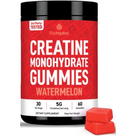 FloHydro Creatine Monohydrate Gummies | 60 Servings | 5g Creatine Monohydrate per Serving | 120 creatine Gummies with Zero Sugar | All Organic Ingredients