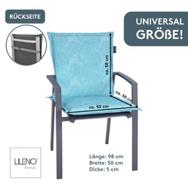 LILENO HOME Garden Chair Cushions in Aqua Leaves [Set of 2 - Low-Back] - Comfortable Loungers as Seat Cushions for Garden Furniture - Chair Cushions for Garden Chairs and Folding Chairs