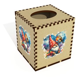 Square 'Garden Gnome & Robin' Wooden Tissue Box Cover (TB00061693)