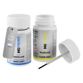 MG PRIME Autolack Lackstift Set für Piaggio 707/C/HQ Grigio Scuro Metallic Opaco/Grau Travolgente Matt Basislack Klarlack je 50ml