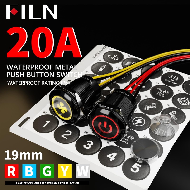 FILN - 2Pcs Black Plated Latching Pushbutton Switch Power Button