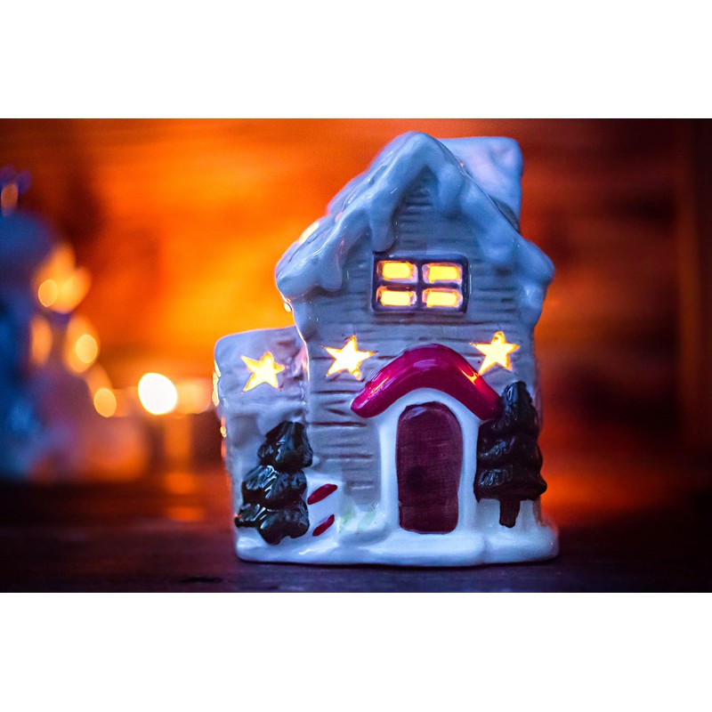 DARO DEKO Ceramic Christmas House Tea Light Holder 10 x