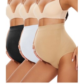 KUNINDOME Maternity Shapewear Briefs, Nude + Black + White, Large