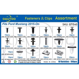OAUTOO 190pcs fits Ford Mustang 2015-On Auto Body Interior and Exterior Retainer Fastener Clip Assortment