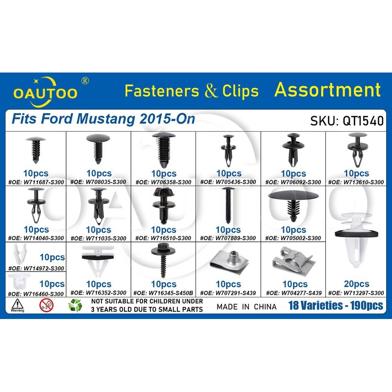 OAUTOO 190pcs fits Ford Mustang 2015-On Auto Body Interior and