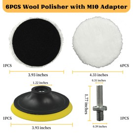 6Pcs Wool Polishing Pads Drill Attachment, 100mm Soft Wool Polishing Buffing Pad, Car Polisher Wheel Pad, Car Waxing Pad with Hook and Loop Drill Adapter, Woolen Car Buffer for Furniture Sanding