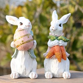Hodao Decoraciones de conejo de Pascua, decoración de primavera para el hogar, figuras de conejo, regalos (conejo blanco de Pascua, 2 unidades)