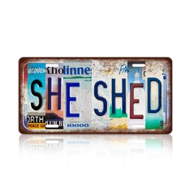 Vintage She Shed Metal Tin Sign License Plate Wall Decor 12 x 6 Inches
