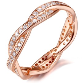 Presentski Cubic Zirconia 925 Sterling Silver Rose Gold Plated Wedding Ring for Women Ladies Girls