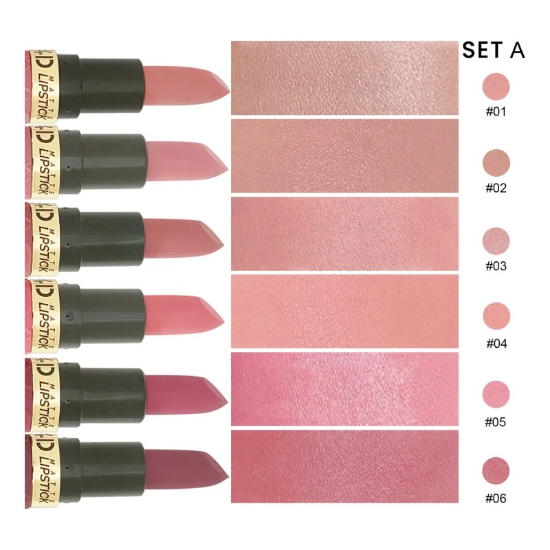 Set 6 Labiales Mate Marrón Rojo Larga Duración W