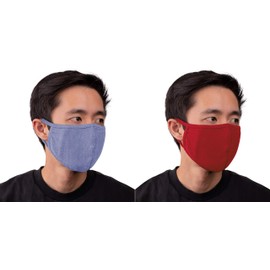 Auliné Collection 2PK Fashion Face Mask Made in USA Cotton Fabric Washable Reusable, 2PK Denim/Red