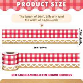 Zonon 65ft Red Gingham Bulletin Board Border Kraft Plaid Straight Chalkboard Border Trim Classrooms Decoration Poster for Party Chalkboard Whiteboard Walls Desks Windows Doors Lockers Schools