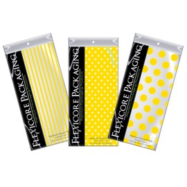 Flexicore Packaging | Pin Stripe & Polka Dot Gift Wrap Tissue Paper | Size: 15 Inch X 20 Inch | Count: 30 Sheets | Color: Yellow | DIY Craft, Art, Wrapping, Decorations
